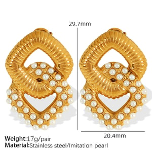 1 Pair Classic Series Retro Geometric Stainless Steel  Gold Color Artificial pearl Women's Drop Earrings h5 